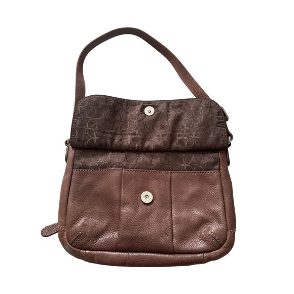 Fossil Brown Leather Handbag With Floral Interior Lining & Multiple Compartments - Picture 4 of 5